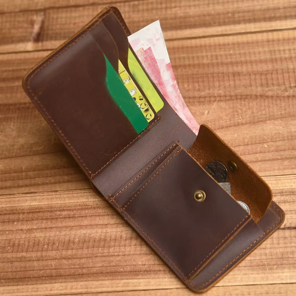 Portefeuille court ZRCX avec poche à monnaie, en cuir véritable