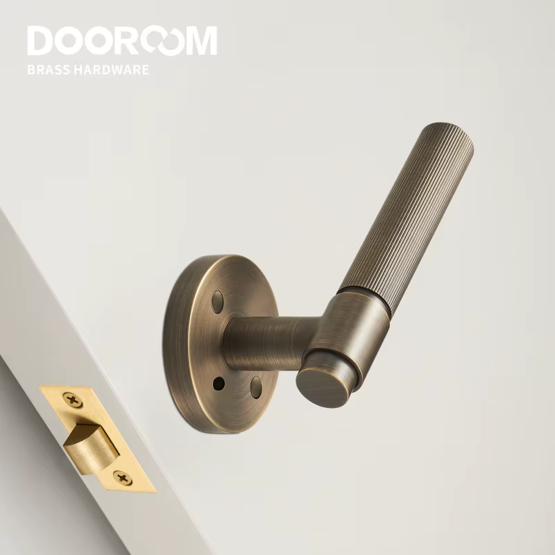 DOOROOM – ensemble de serrures de porte à rayures de Passage de confidentialité en laiton, norme américaine pour 2-1/8 pouces, panneau rond en option, or, noir, Bronze Antique