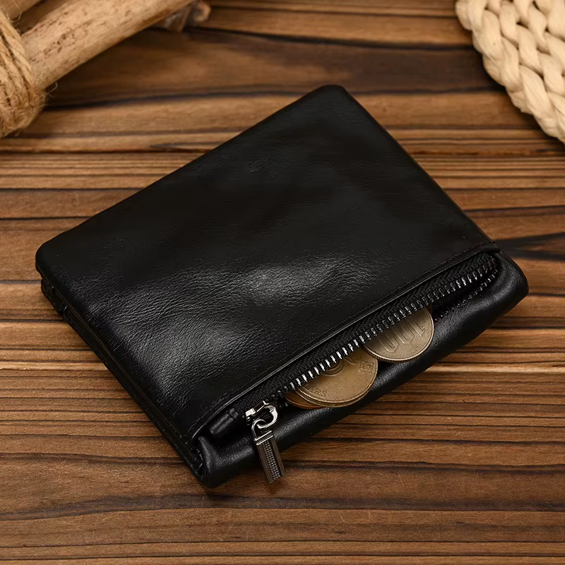 Luufan portefeuille court en cuir véritable porte-carte à deux volets porte-monnaie