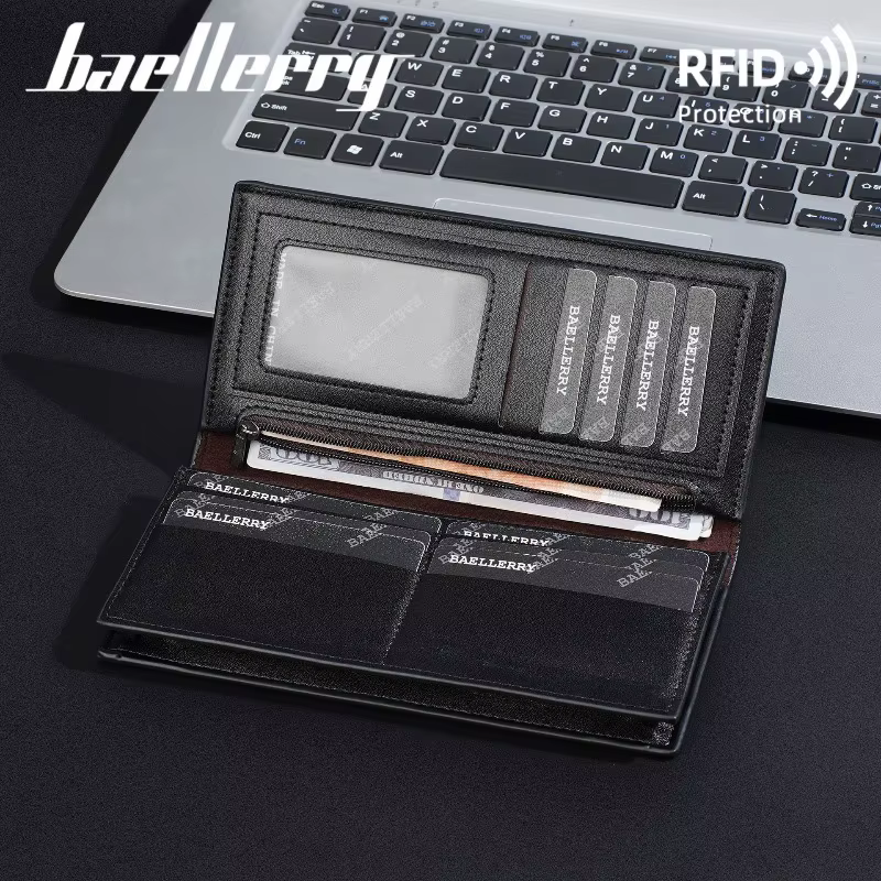 Portefeuille long de luxe Baellerry pour homme en cuir PU