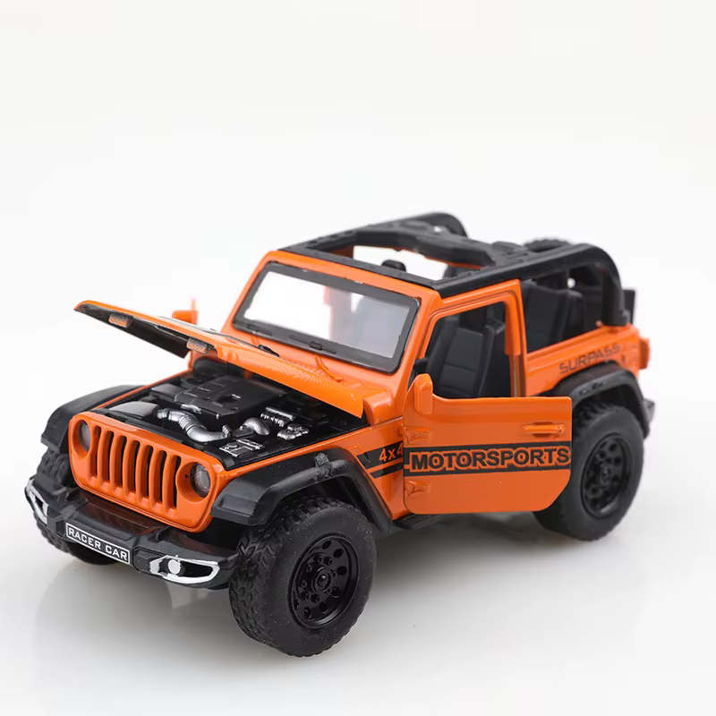 (Vendu en sachet) Véhicule tout-terrain Wrangler convertible 1/36, en métal moulé sous pression, jouet pour garçon, quatre portes ouvrables, fonction de recul