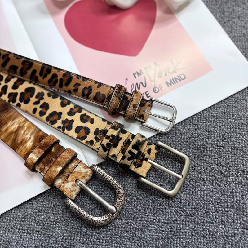 Ceinture imprimée léopard en fourrure de cheval