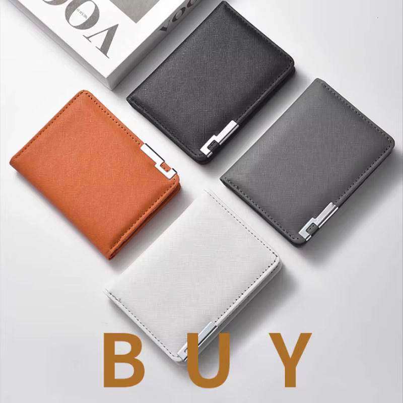 Petit portefeuille mince de style business en simili cuir noir – Plusieurs emplacements pour cartes