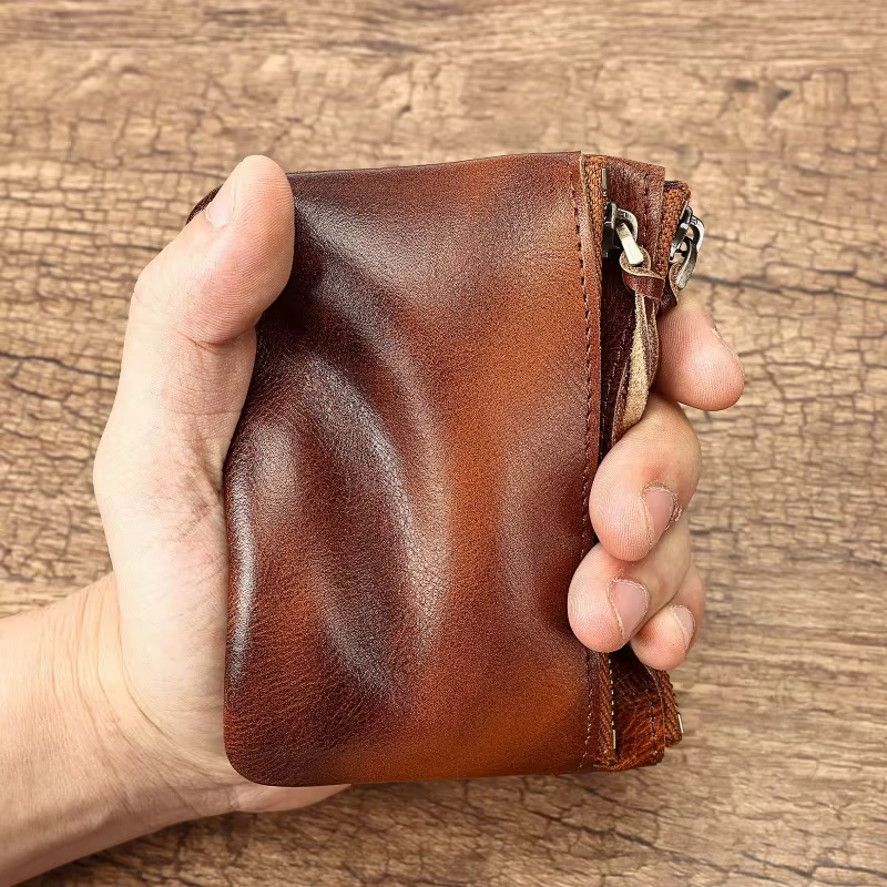 Porte-monnaie vintage en cuir véritable