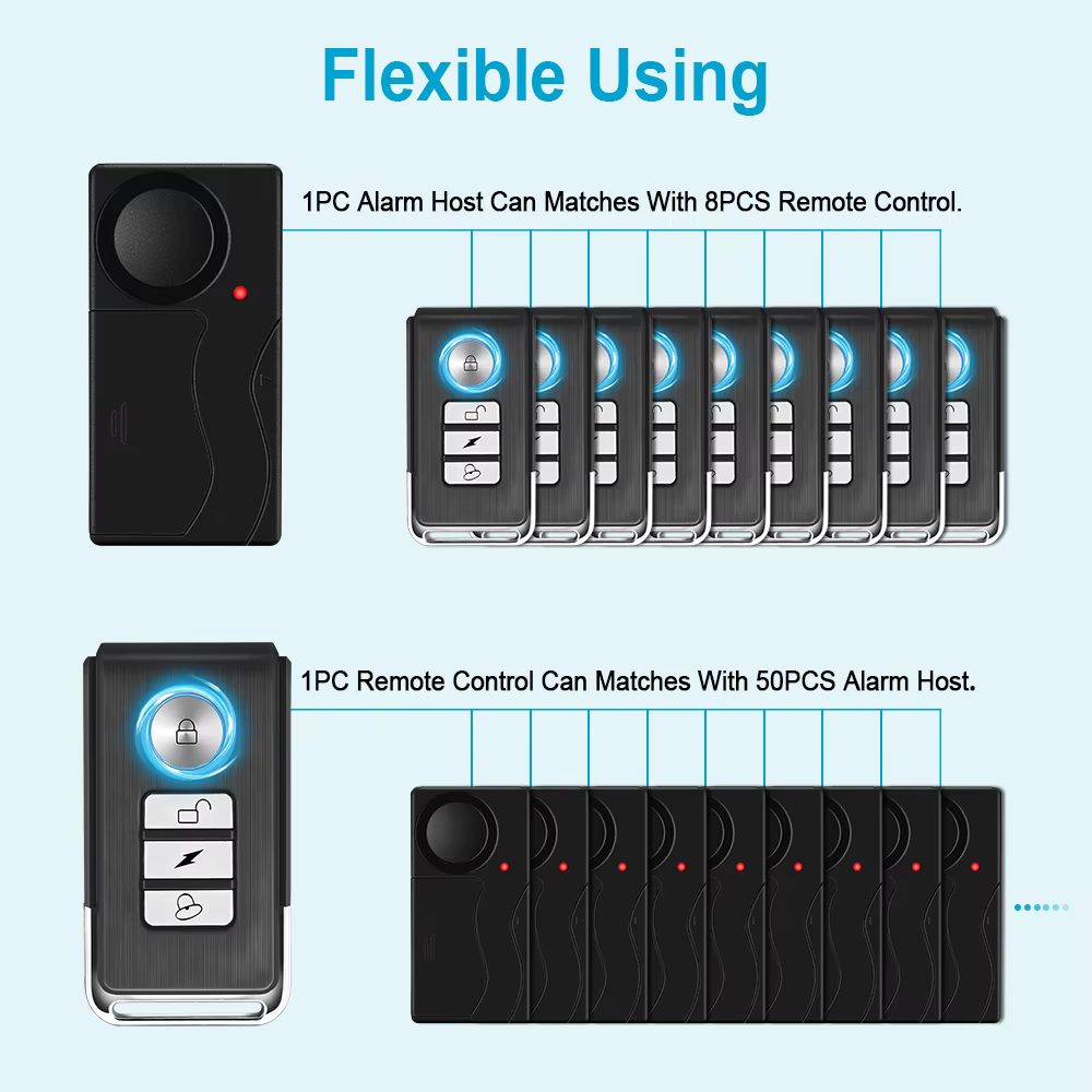 Capteur de vibrations de porte fenêtre sans fil, alarme 110db, détecteur de télécommande antivol, système d'alarme de sécurité domestique