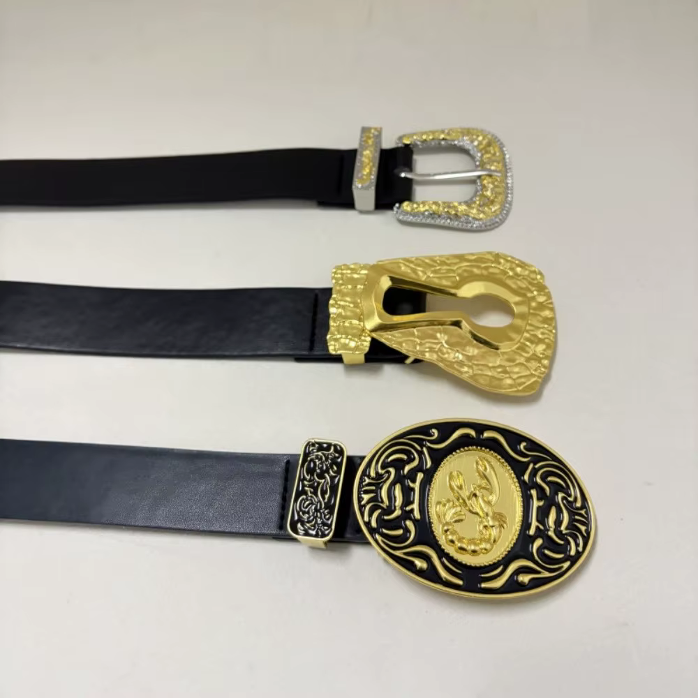 Ceinture de luxe en cuir pour femmes, boucle gravée en métal, boucle réglable, chaîne de taille à homard pour Jeans