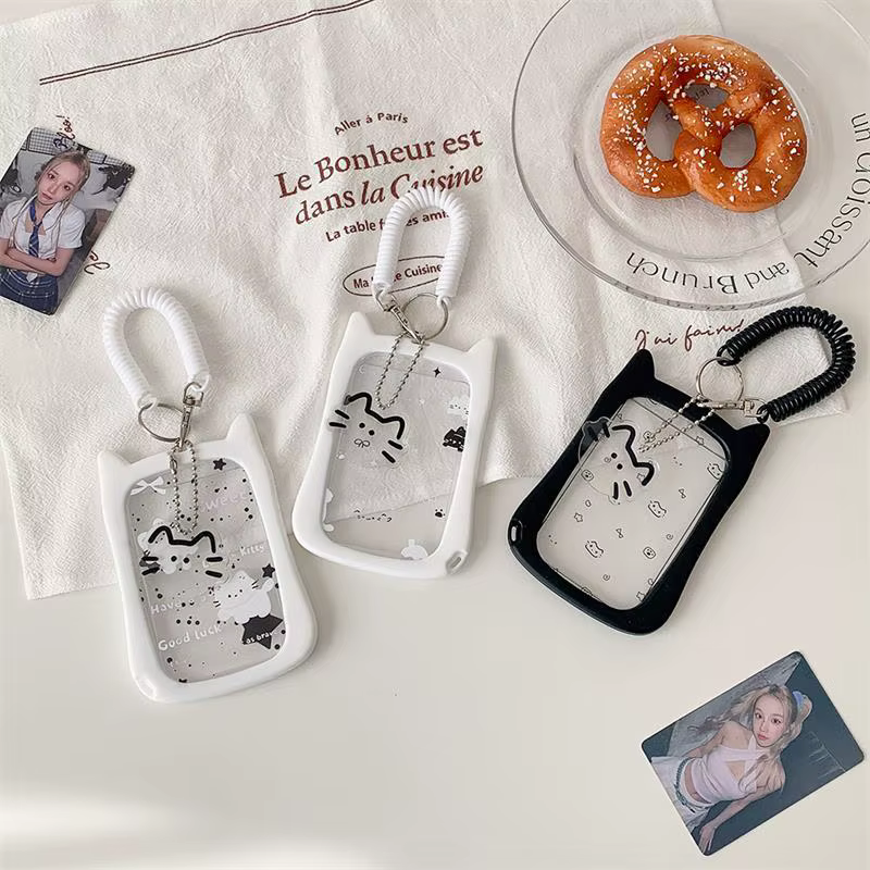 Porte-cartes photo chat mignon avec cordon élastique