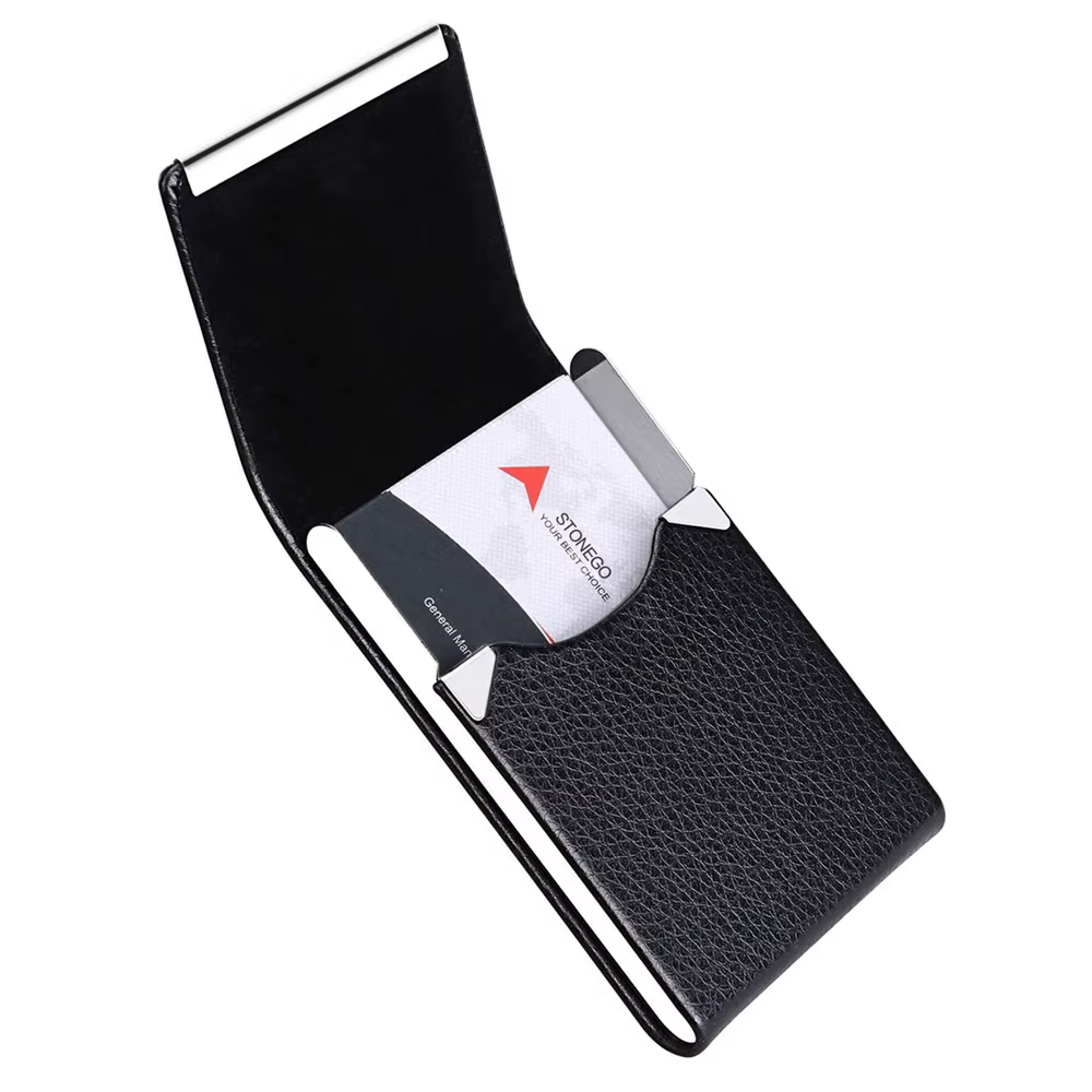 Étui porte-cartes de visite-porte-carte de poche en métal en cuir PU mince avec fermeture magnétique