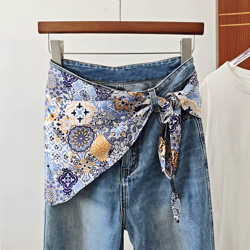 Ceinture foulard en soie pour femmes, nouveau Style décoratif assorti à la taille, jupe en jean longue Triangle, rideau de fesses élégant et polyvalent, 2025