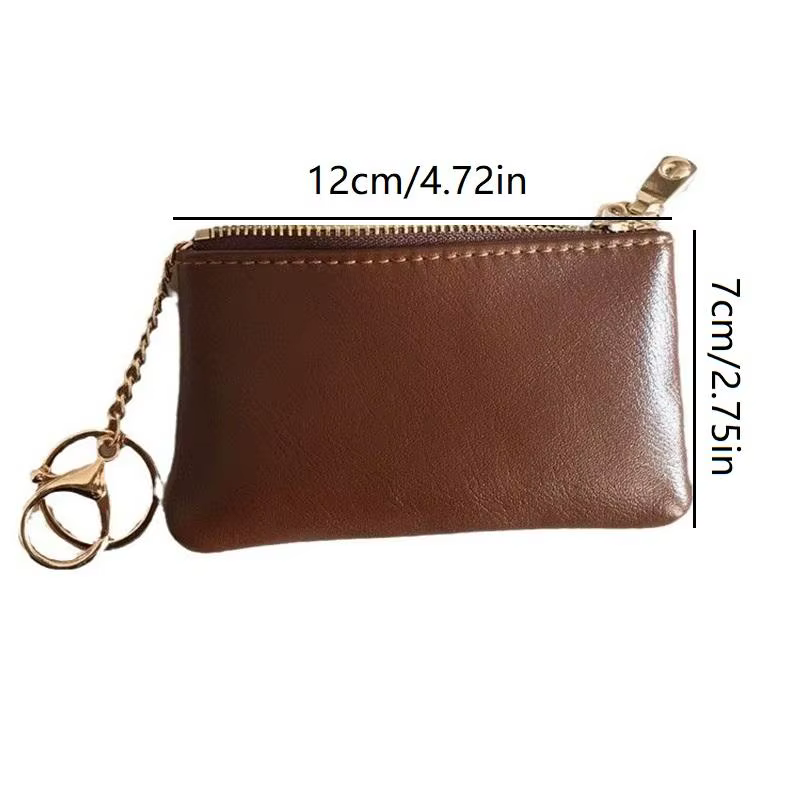 Mini porte-monnaie en cuir PU avec porte-clés doré et fermeture éclair lisse, parfait pour un usage quotidien, pour transporter cartes, argent, clés et petits objets.