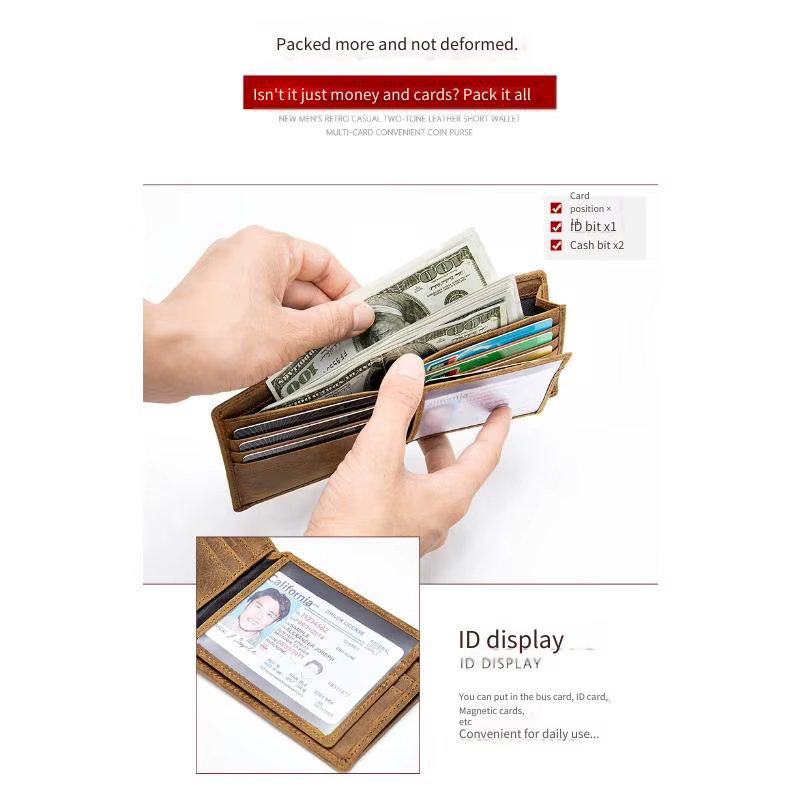 Portefeuille court en cuir pour homme YETTIES avec blocage RFID | Porte-monnaie vintage à double rabat avec sécurité anti-magnétique
