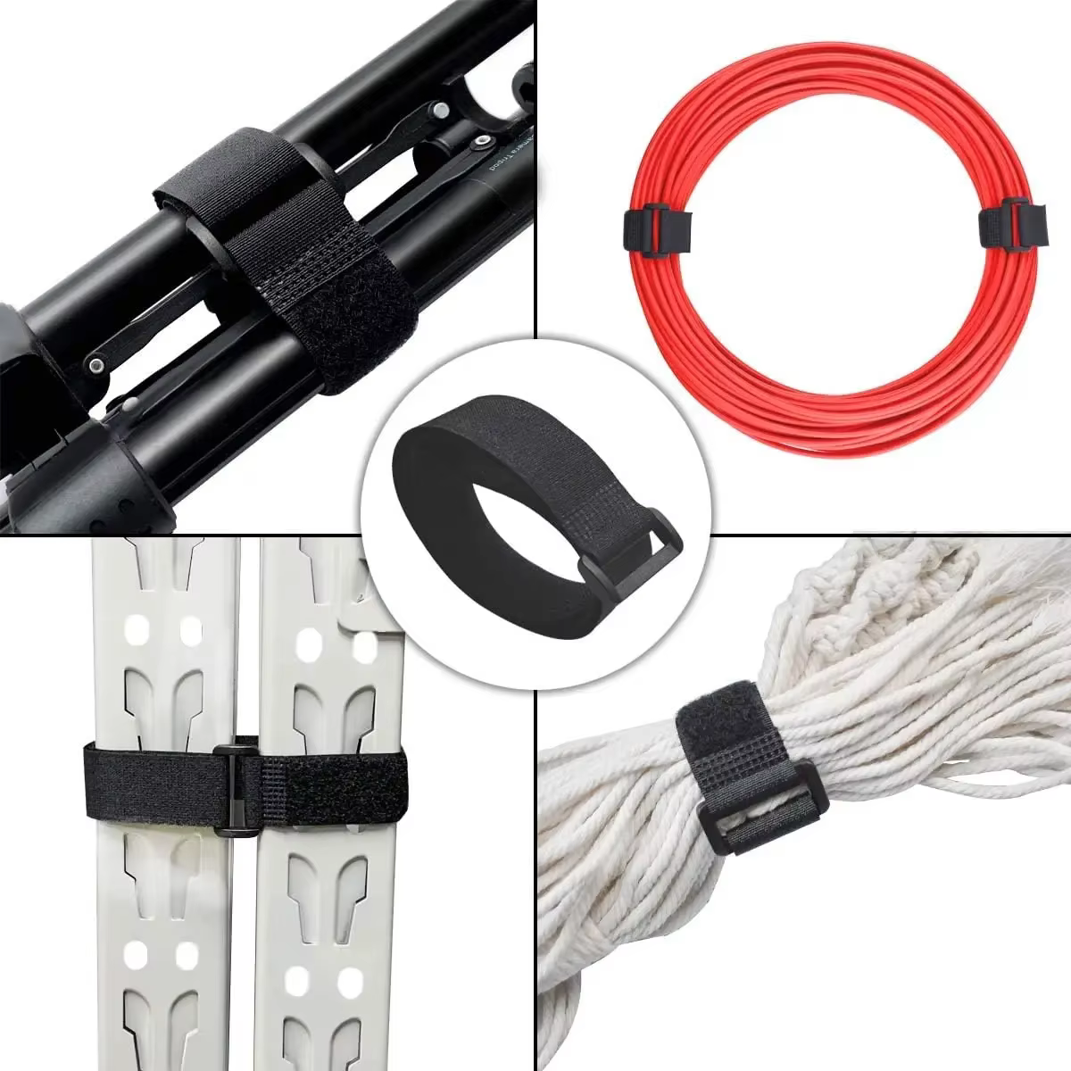 Sangles Velcro noires largeur 20mm attaches zippées en Nylon