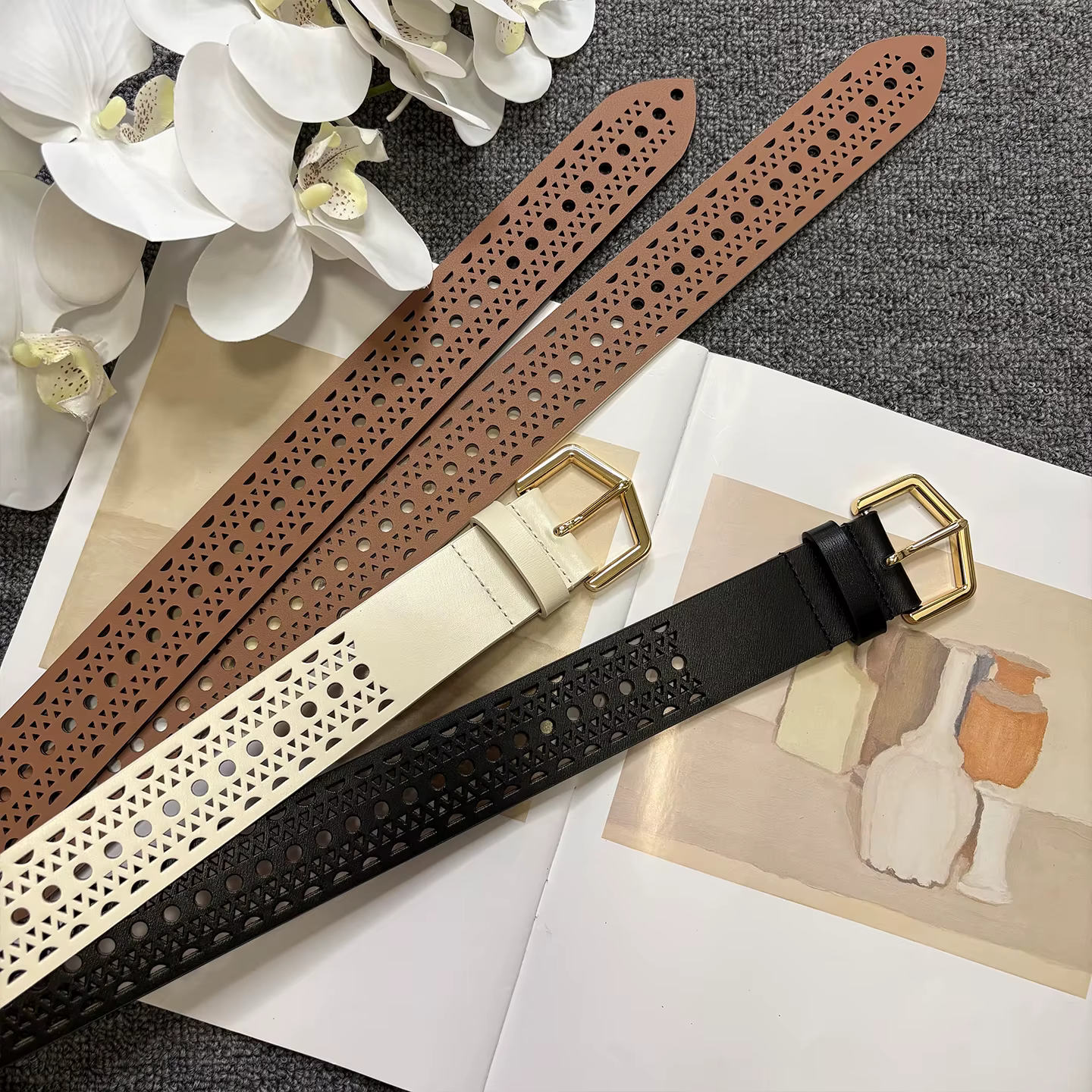 Ceinture en cuir de vachette ajourée style bohème