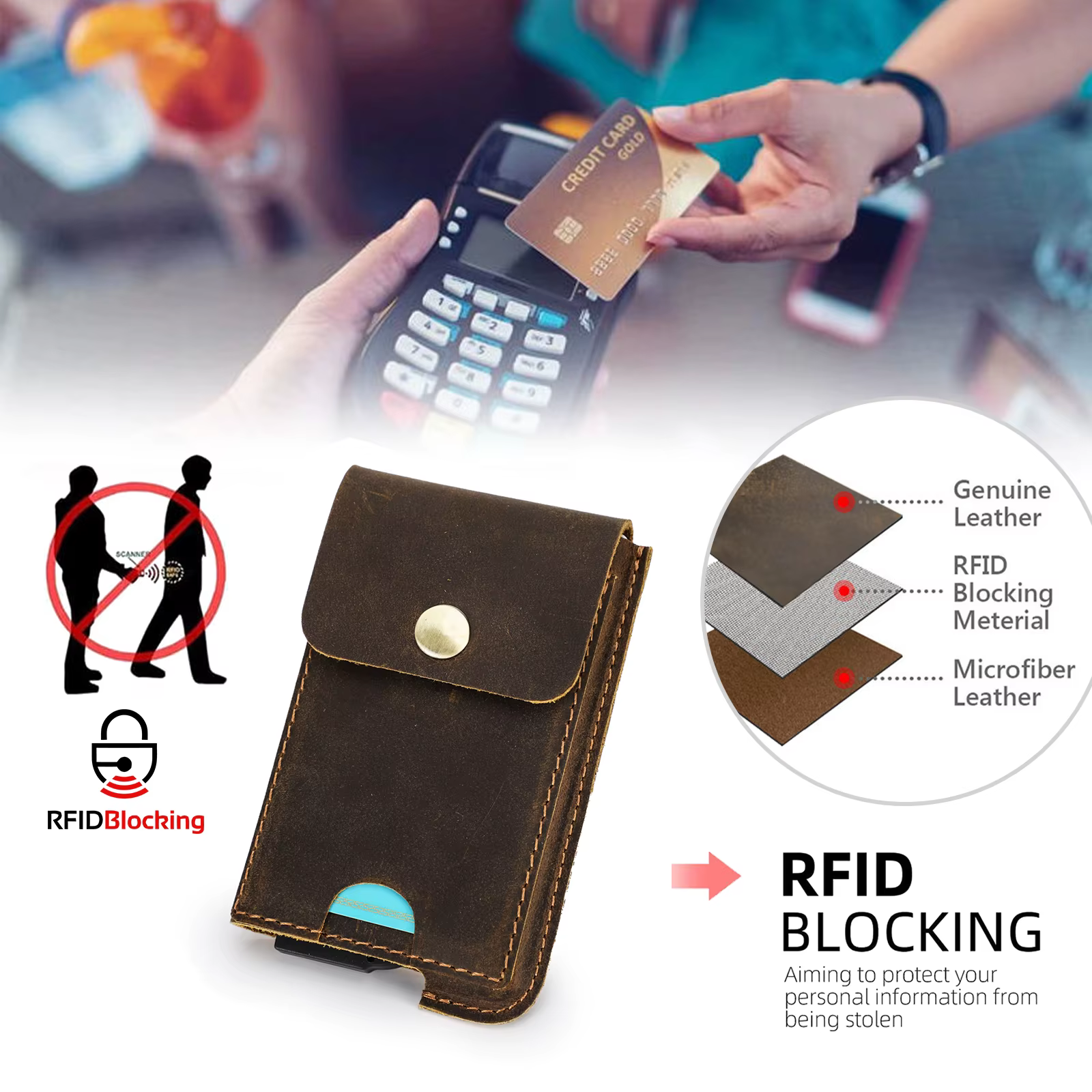 Hiram Vintage en cuir véritable RFID blocage porte-carte portefeuille pour hommes de luxe carte