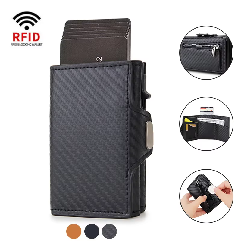 Rfid porte-carte en Fiber de carbone hommes portefeuilles mince
