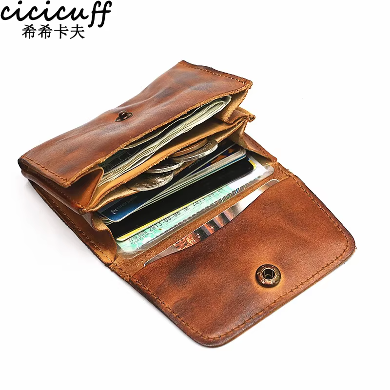 Portefeuille en cuir véritable pour hommes femmes marque Vintage fait à la main court petits portefeuilles