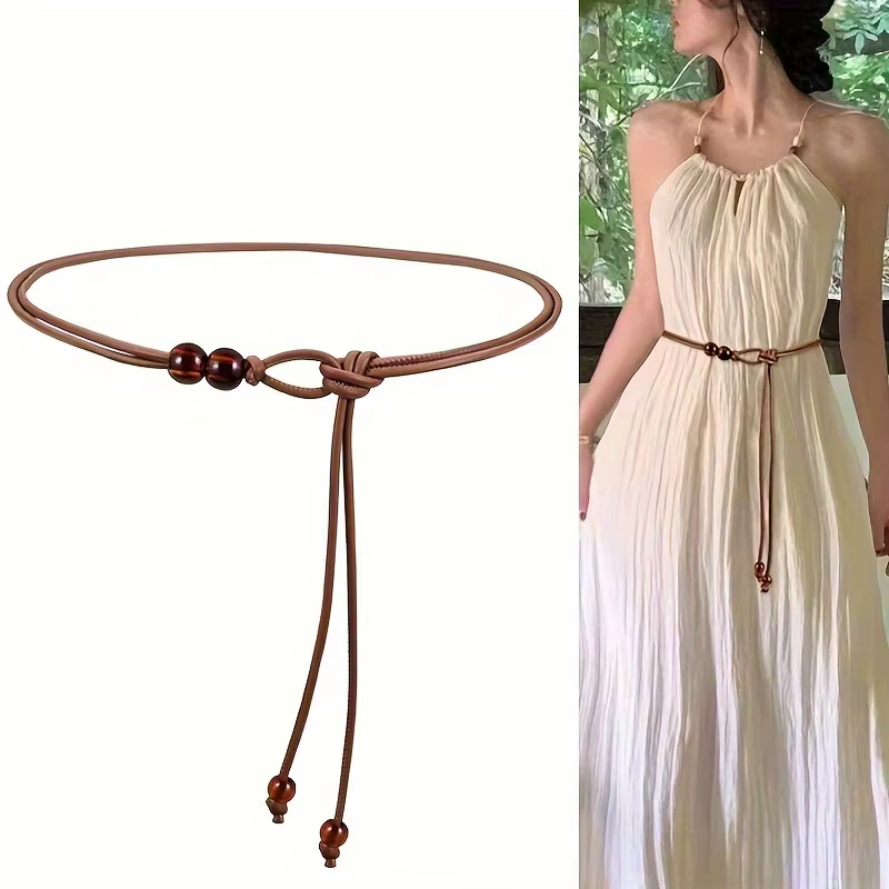 Ceinture réglable pour femme - Design perlé marron