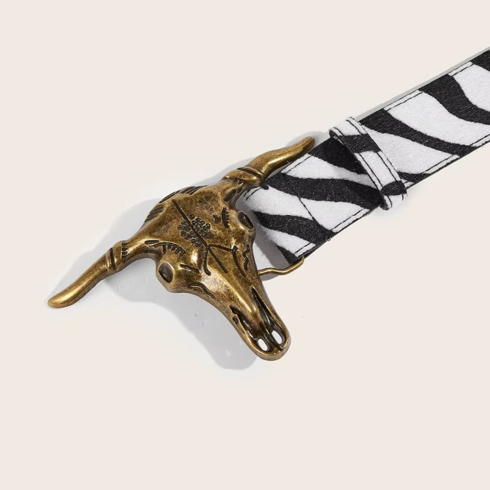 Ceinture en cuir avec boucle tête de taureau western