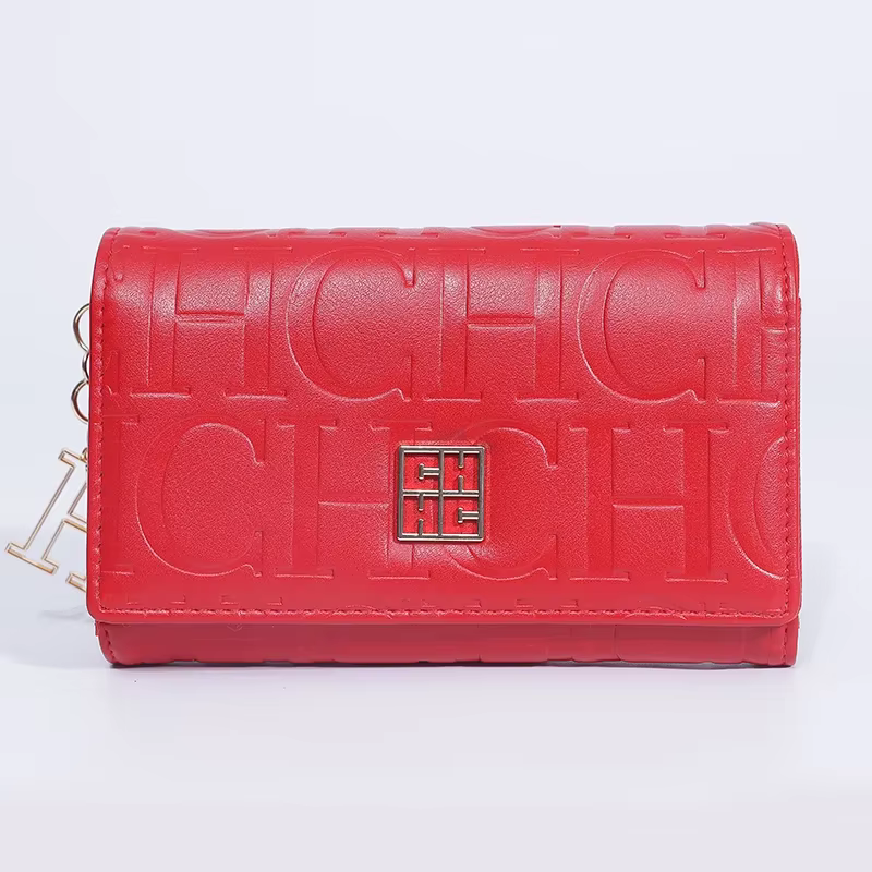 Portefeuille compact CH Fashion Automne/Hiver 2026 Nouveau modèle couleur unie avec lettres en relief