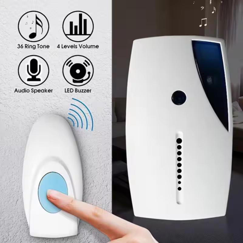 Sonnette sans fil intelligente pour la maison, alarme de bienvenue, 36 mélodies, bouton étanche, blanc
