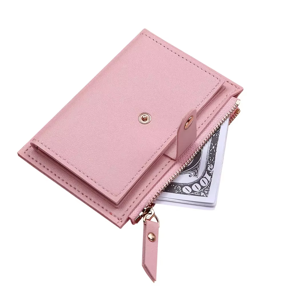 Portefeuille femme en cuir PU porte-cartes multi-cartes avec poche à monnaie zippée