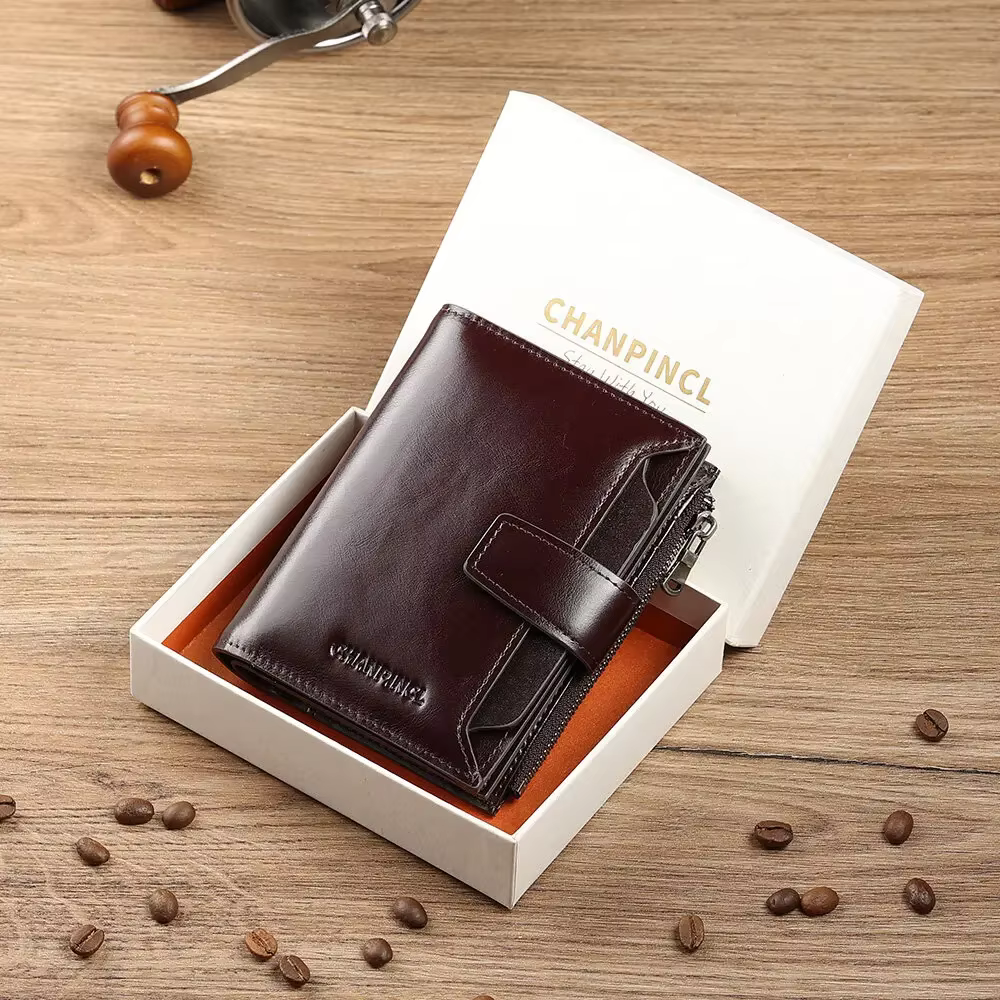 Portefeuille court pour homme CHANPINCL en cuir de vachette italien véritable de première qualité – 16 emplacements