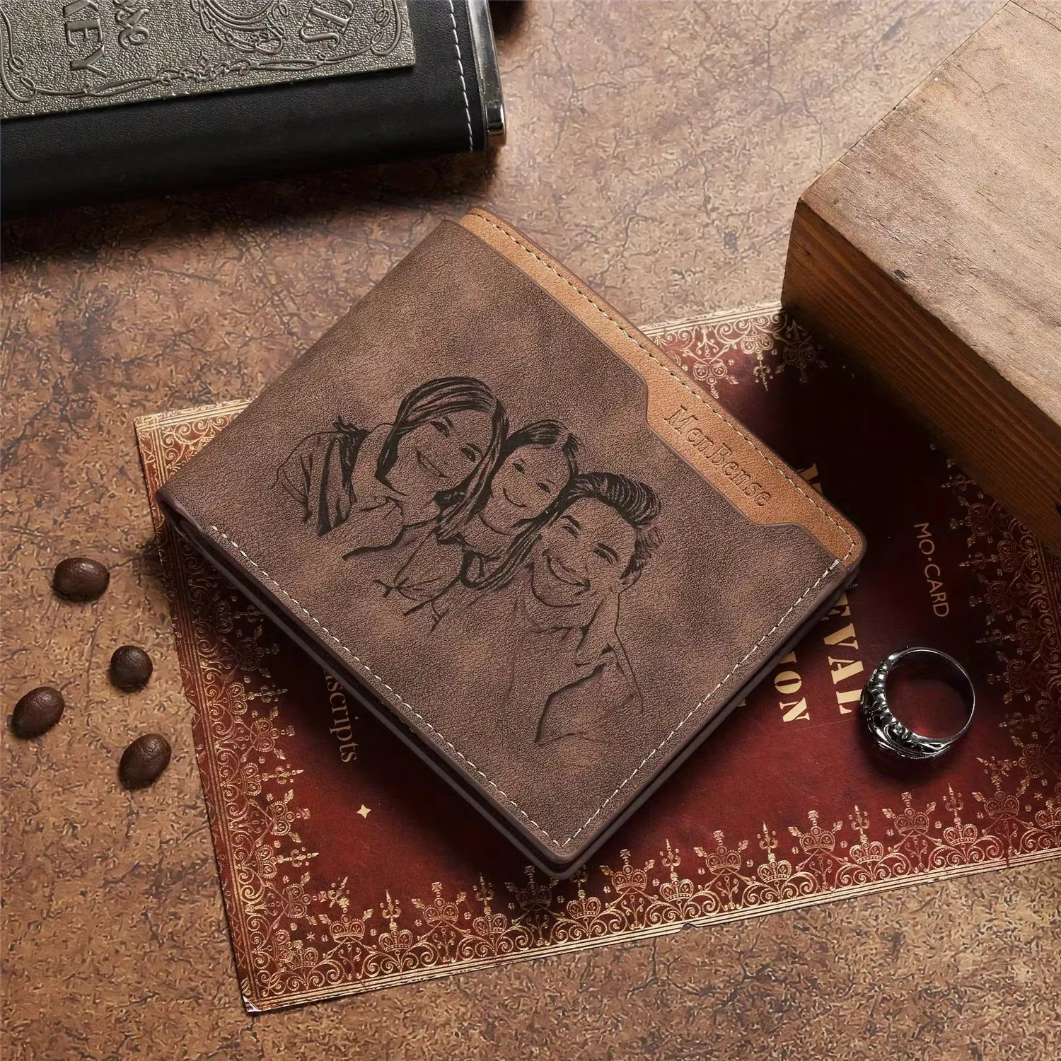 Portefeuille photo personnalisé pour hommes – Cadeau personnalisé pour papa