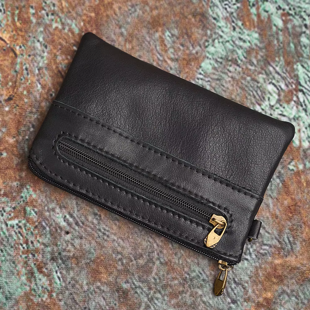 NASVA portefeuille en cuir véritable pour hommes rétro sac à monnaie fermeture éclair petit