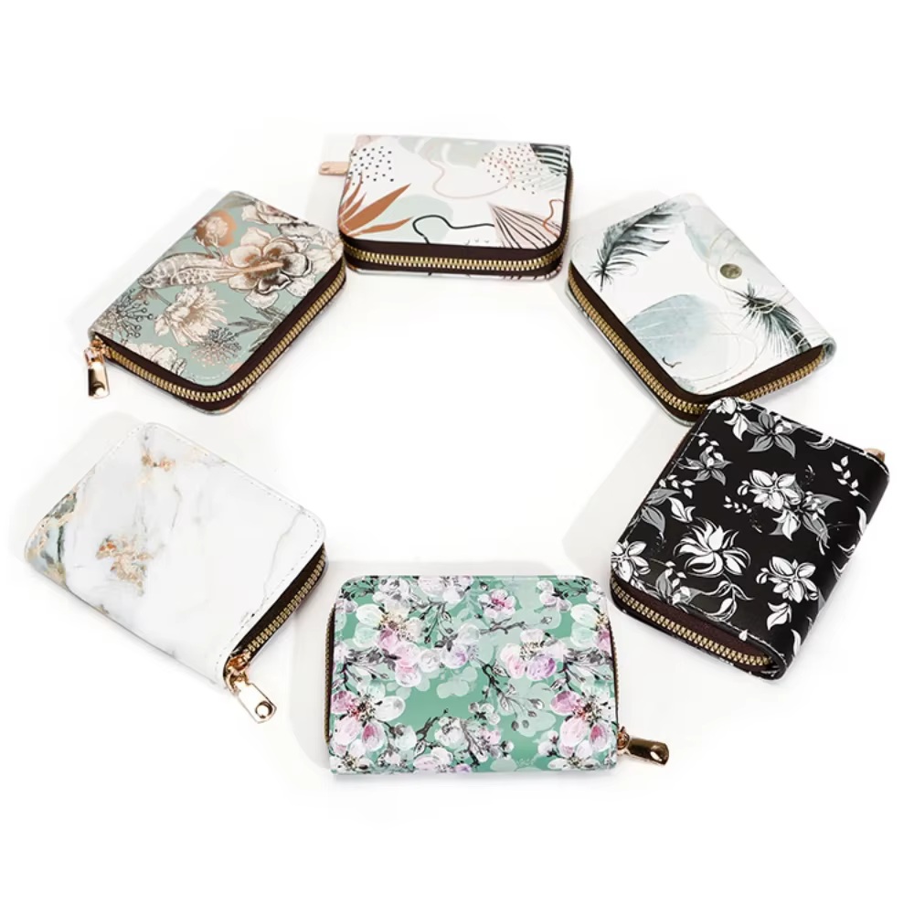 Porte-cartes rétro à fermeture éclair pour femme
