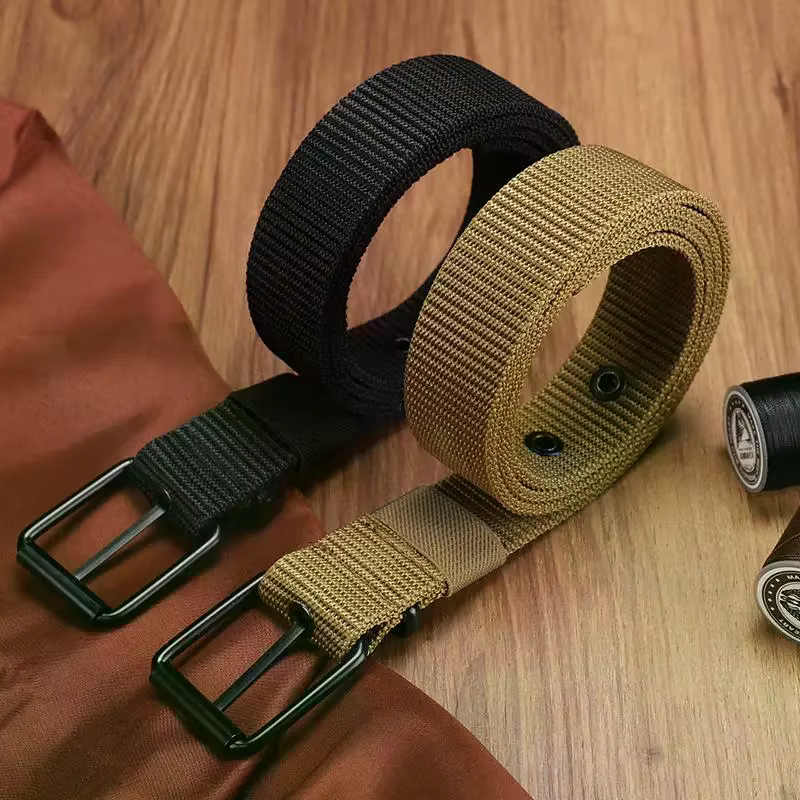 Ceinture en cuir à boucle ardillon en toile poreuse pour hommes