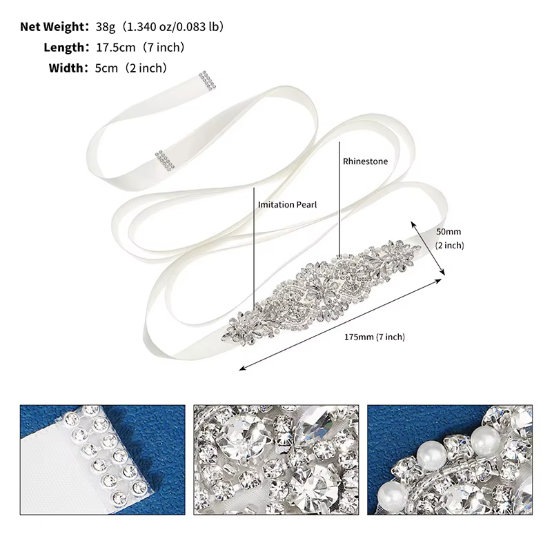Ceinture de mariée en cristal argenté pour femmes