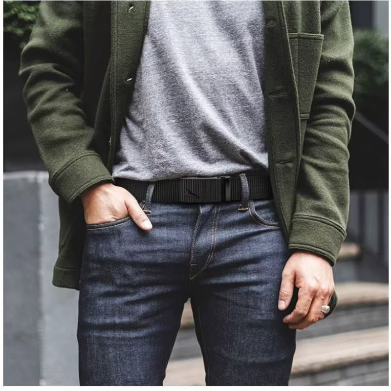 Ceinture de mode coréenne pour hommes, ceinture en toile et nylon de couleur unie avec boucle automatique, ceinture en nylon de qualité supérieure pour l'extérieur et l'entraînement militaire
