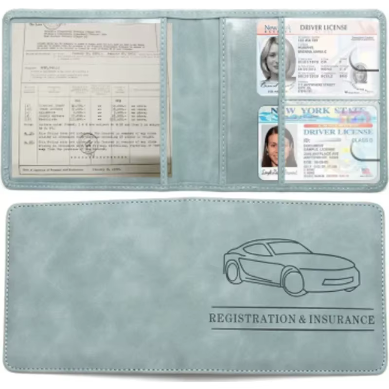 Porte-carte d'assurance et de permis de conduire d'enregistrement de voiture-boîte à gants de véhicule en cuir organisateur de documents automobiles