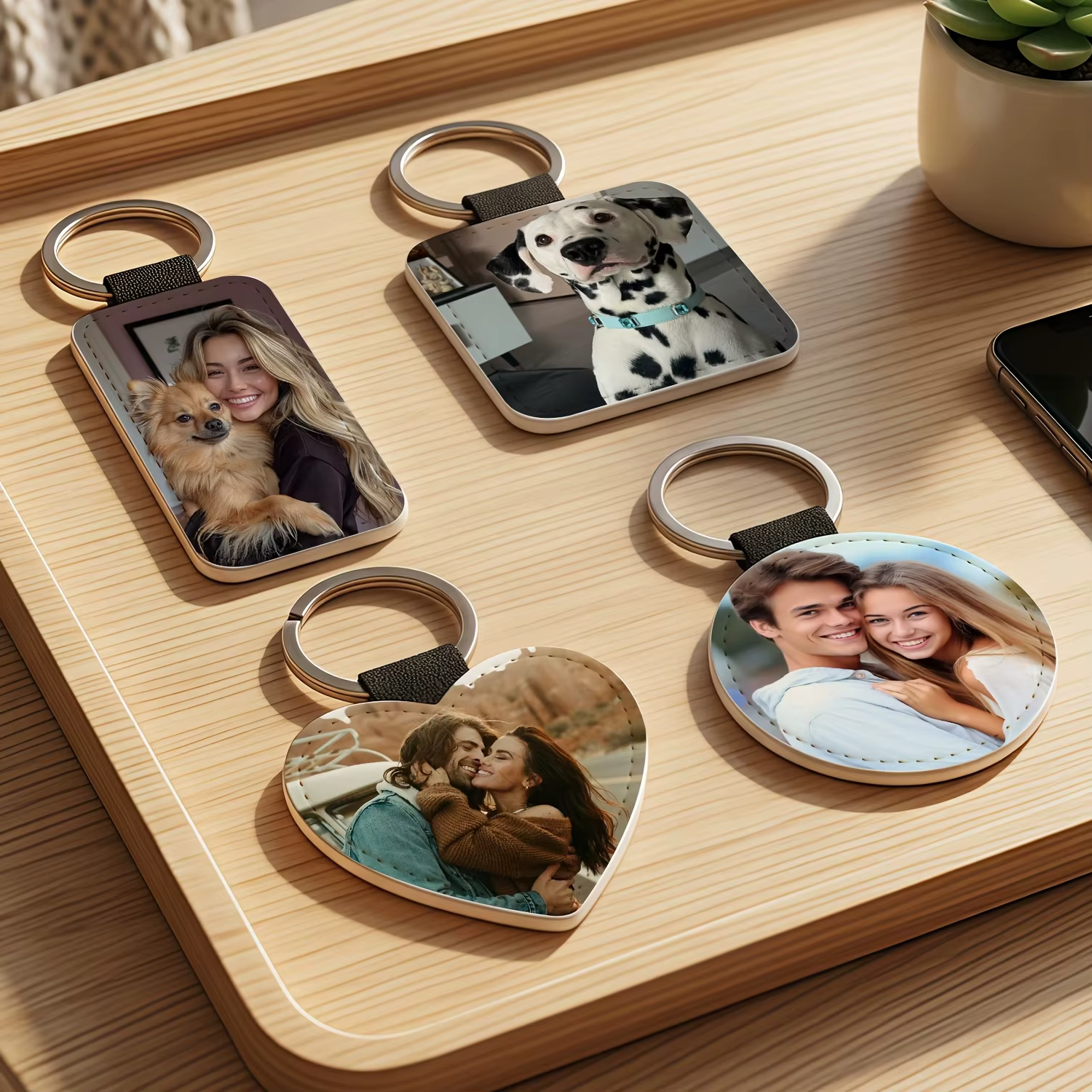 Porte-clés personnalisé en similicuir avec photo