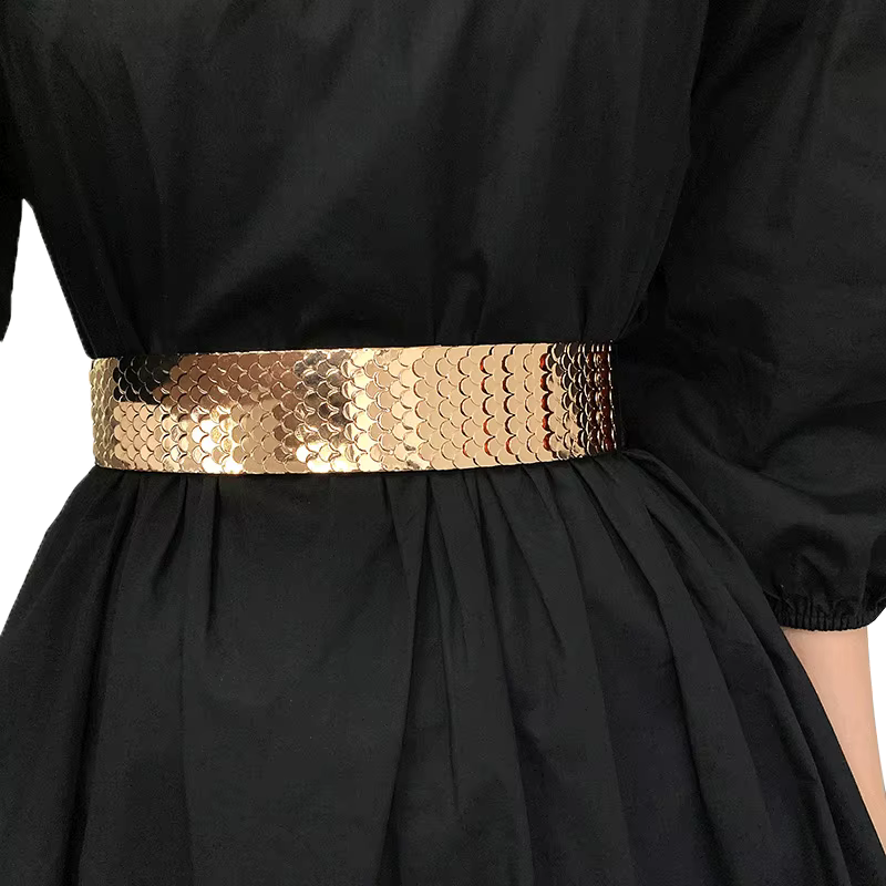 Ceinture en cuir élastique noir sans trous pour femmes