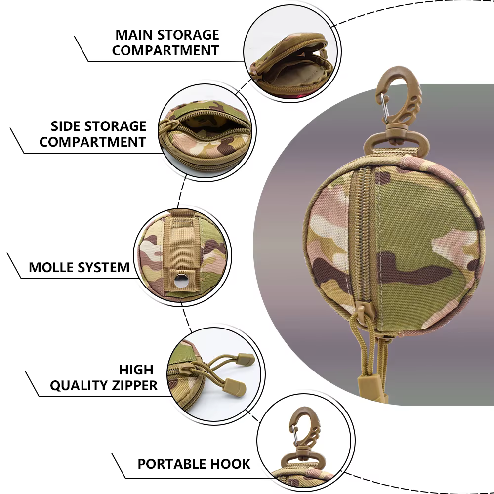 Nouveau extérieur décontracté hommes porte-monnaie Portable Mini argent monnaie pochette porte-clés taille sac rond petit étui portefeuille à fermeture éclair