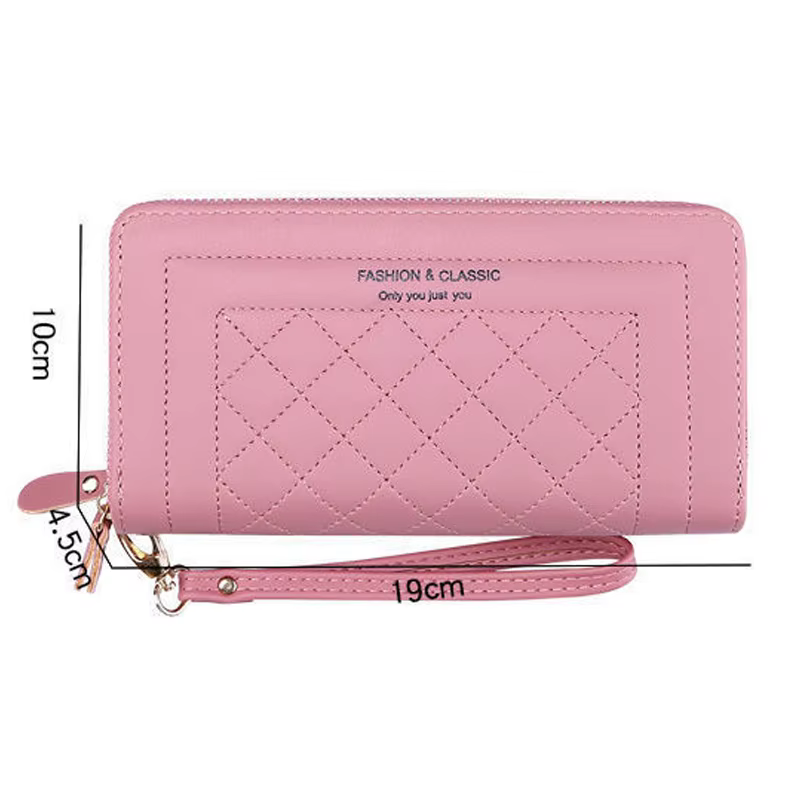 Portefeuille long en cuir PU pour femme – Pochette de luxe à double fermeture éclair avec grande capacité