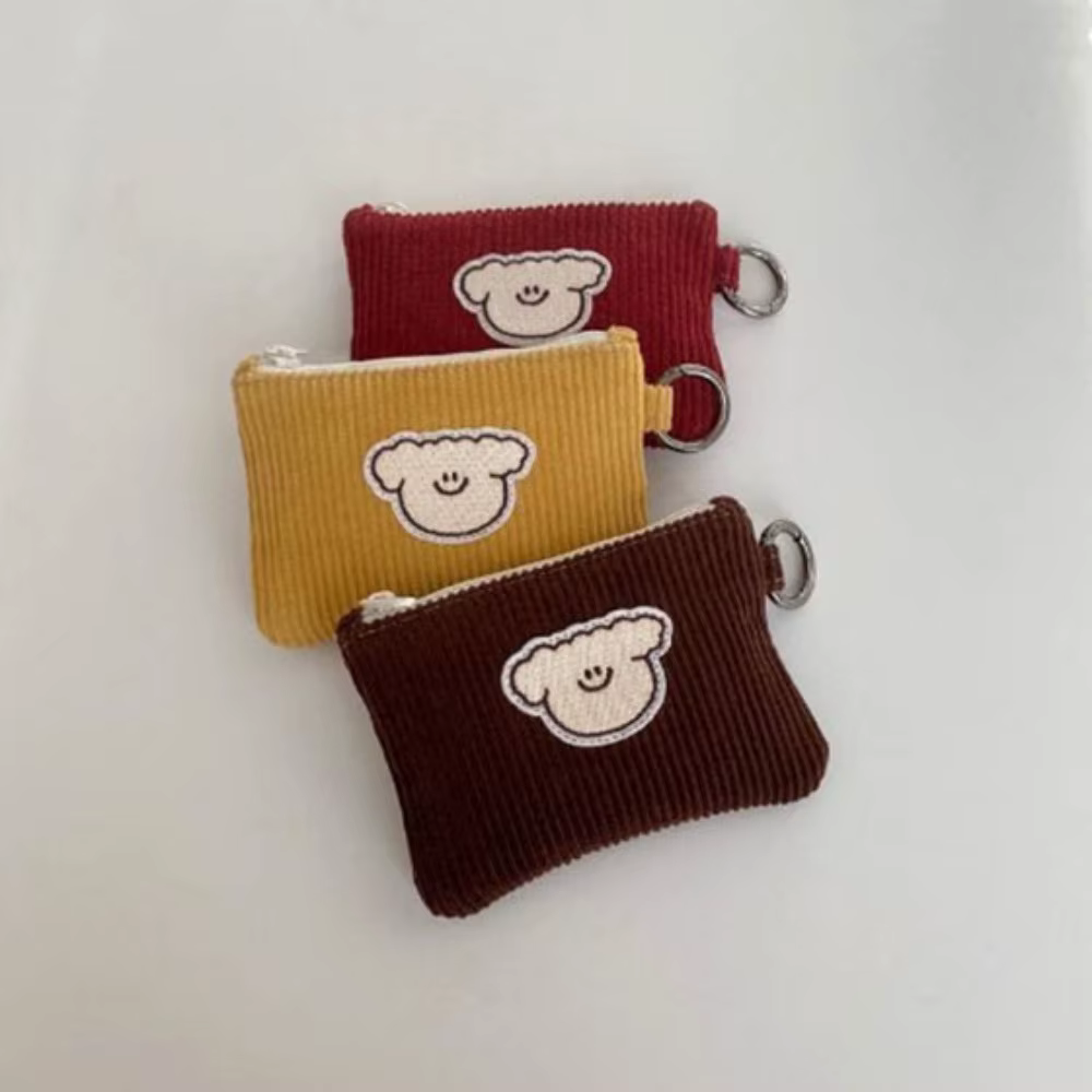 Porte-monnaie en velours côtelé doux, mignon, résistant à l'usure, Mini portefeuille zéro en velours côtelé, sac gaufré à fermeture éclair
