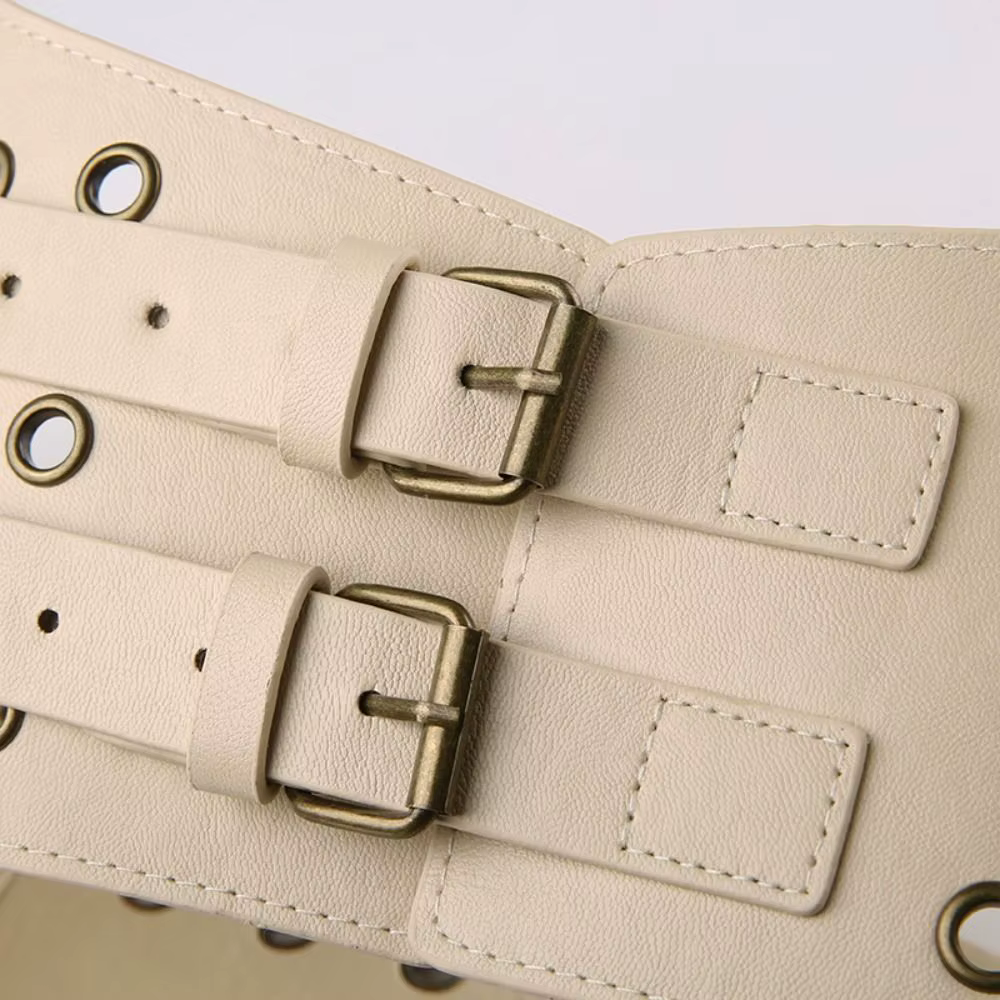 Ceinture large Y2K en cuir PU pour femme, style western chic avec œillets et poches