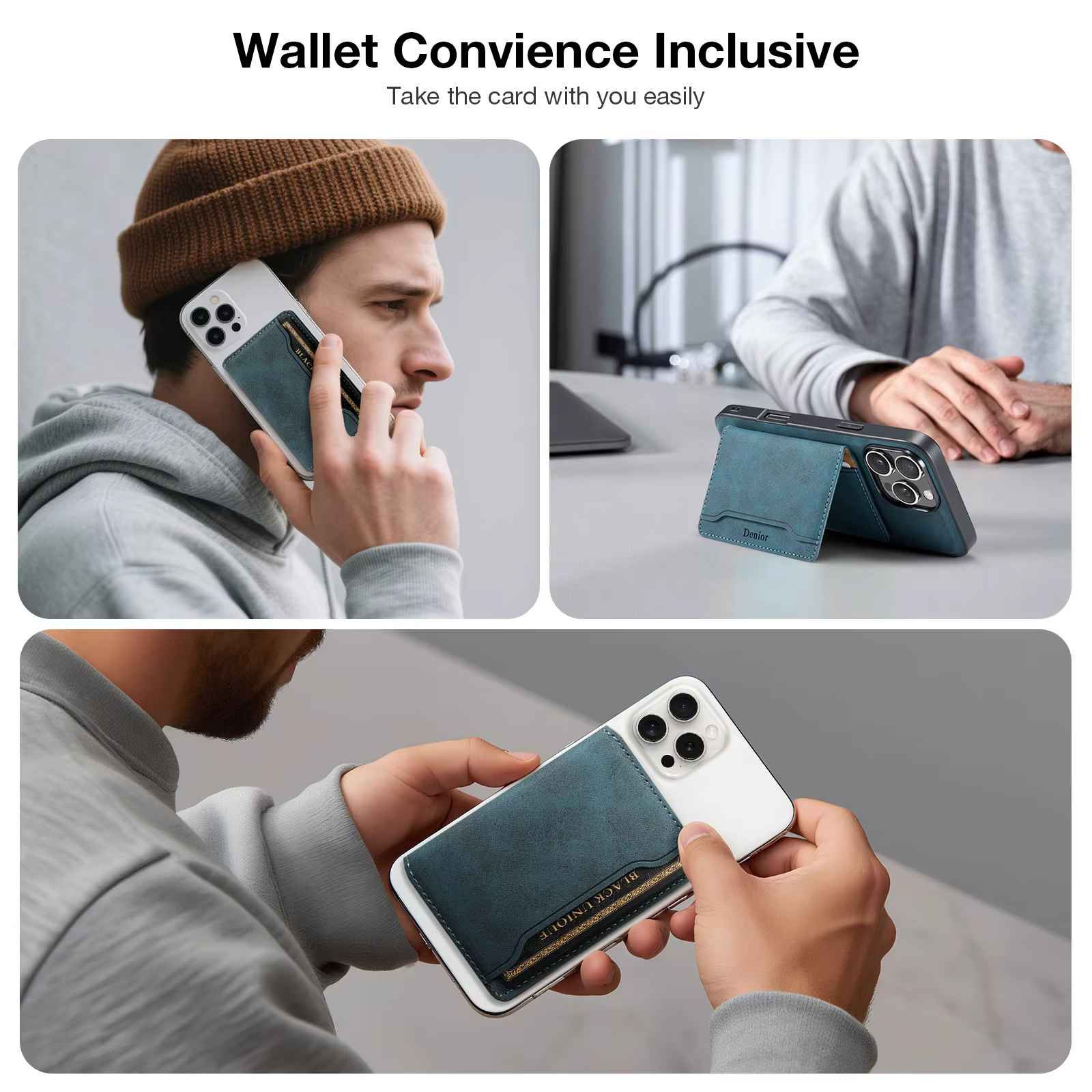 Portefeuille magnétique élastique en cuir artificiel Denior (3 emplacements pour cartes) avec accessoires magnétiques