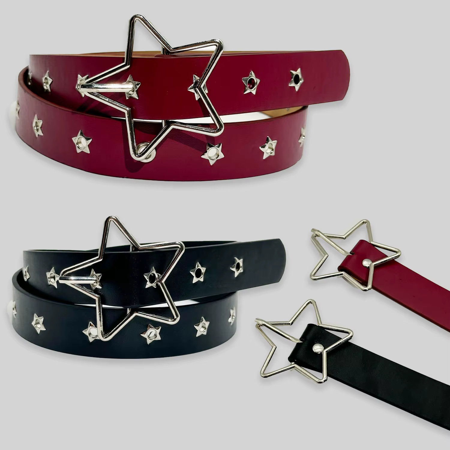 Ceinture Y2K Punk Star à œillets et rivets noirs