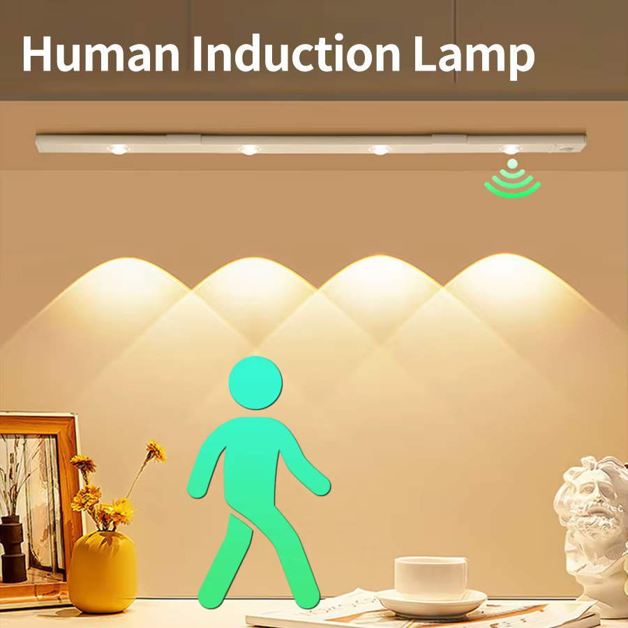 Barre lumineuse LED aste avec détecteur de mouvement, lumière d'armoire, Cisco à vin, cuisine, armoire, vitrine, 3 couleurs, 20-50cm