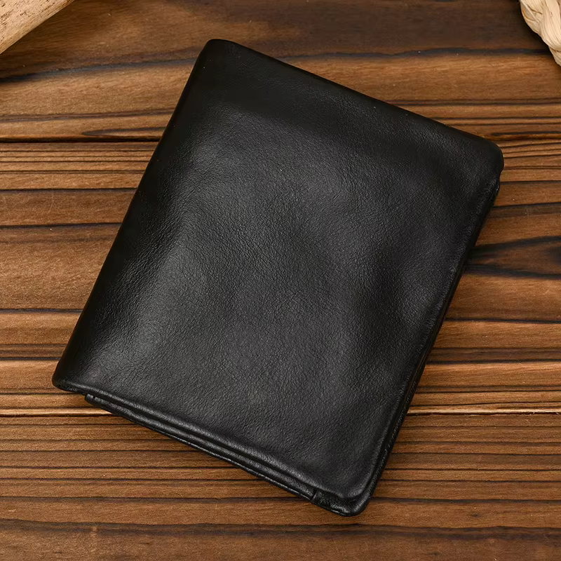 Luufan portefeuille court en cuir véritable porte-carte à deux volets porte-monnaie