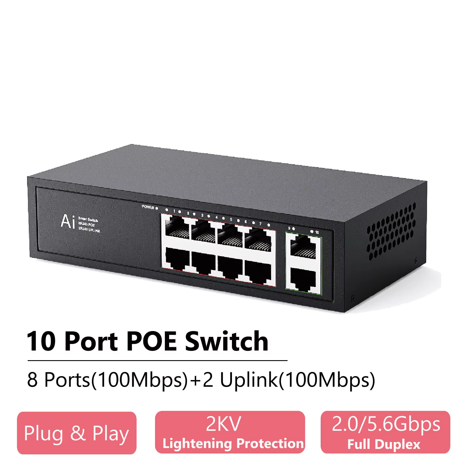 Ienron-Commutateur Ethernet POE, 6/10 Ports, 100Mbps, Stérilisation POE, Commutateur réseau 3PG/at, Routeur WiFi, Caméra IP