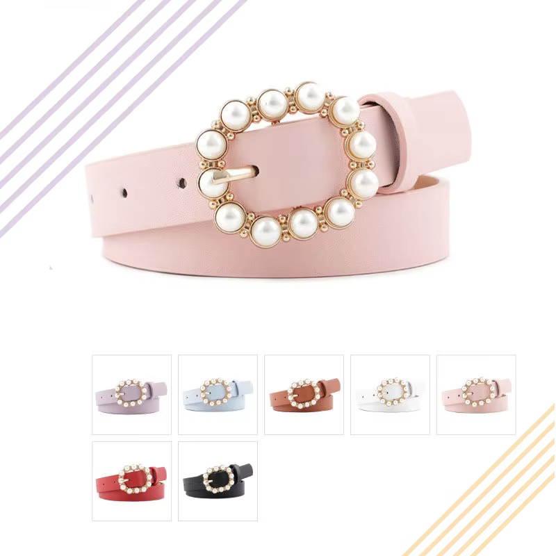 Nouvelle ceinture en cuir élégante et minimaliste avec perles – Ceinture polyvalente – Ceintures à boucle décontractées haut de gamme et tendance pour femmes