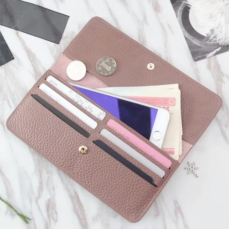 Portefeuille long en cuir véritable pour femme
