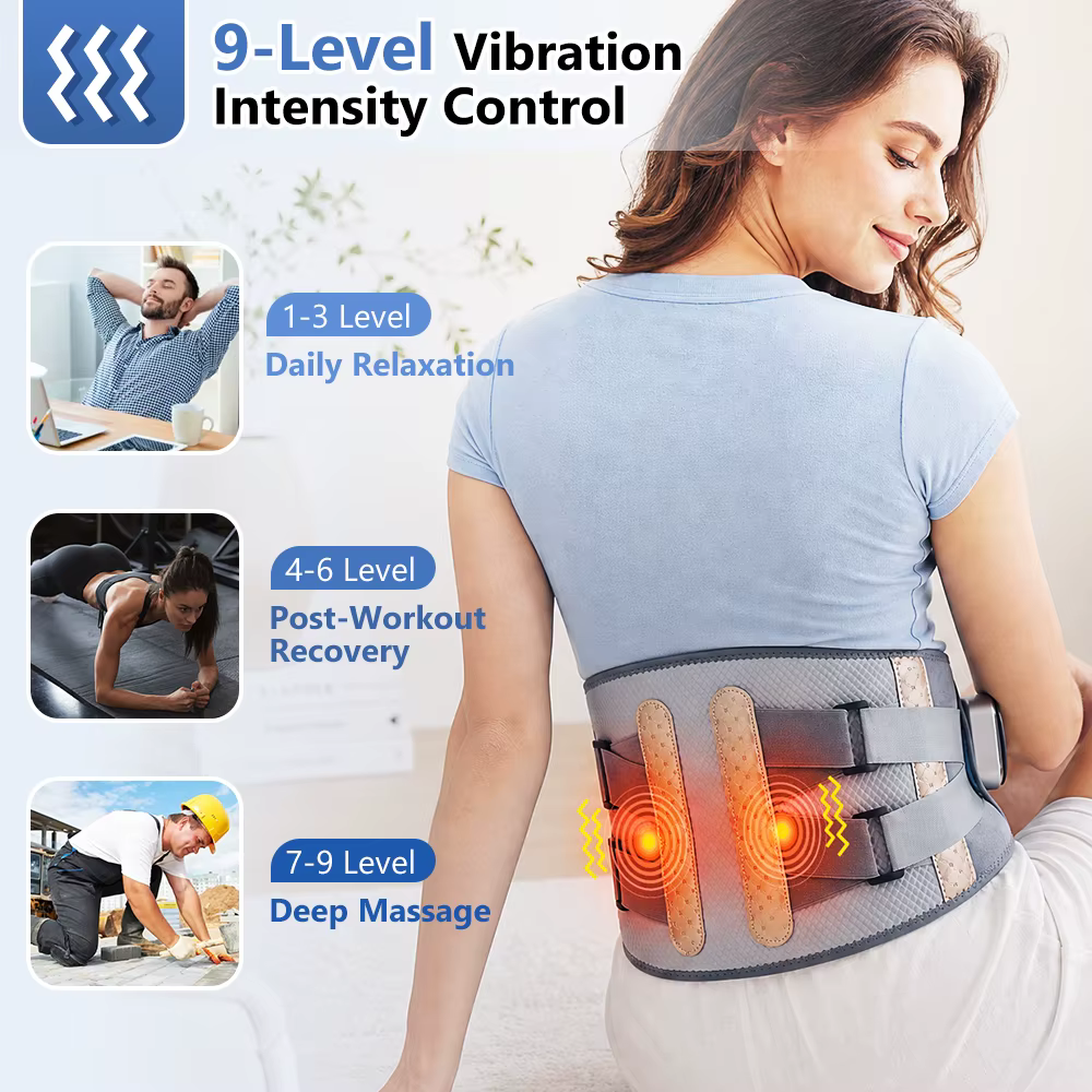 Ceinture Lombaire Chauffante Masseur Dos 9 Modes Vibration Chaleur 40-60°C Rechargeable Soutien