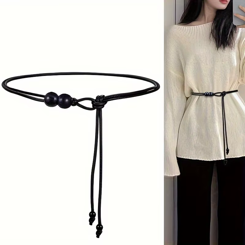 Ceinture réglable pour femme - Design perlé marron