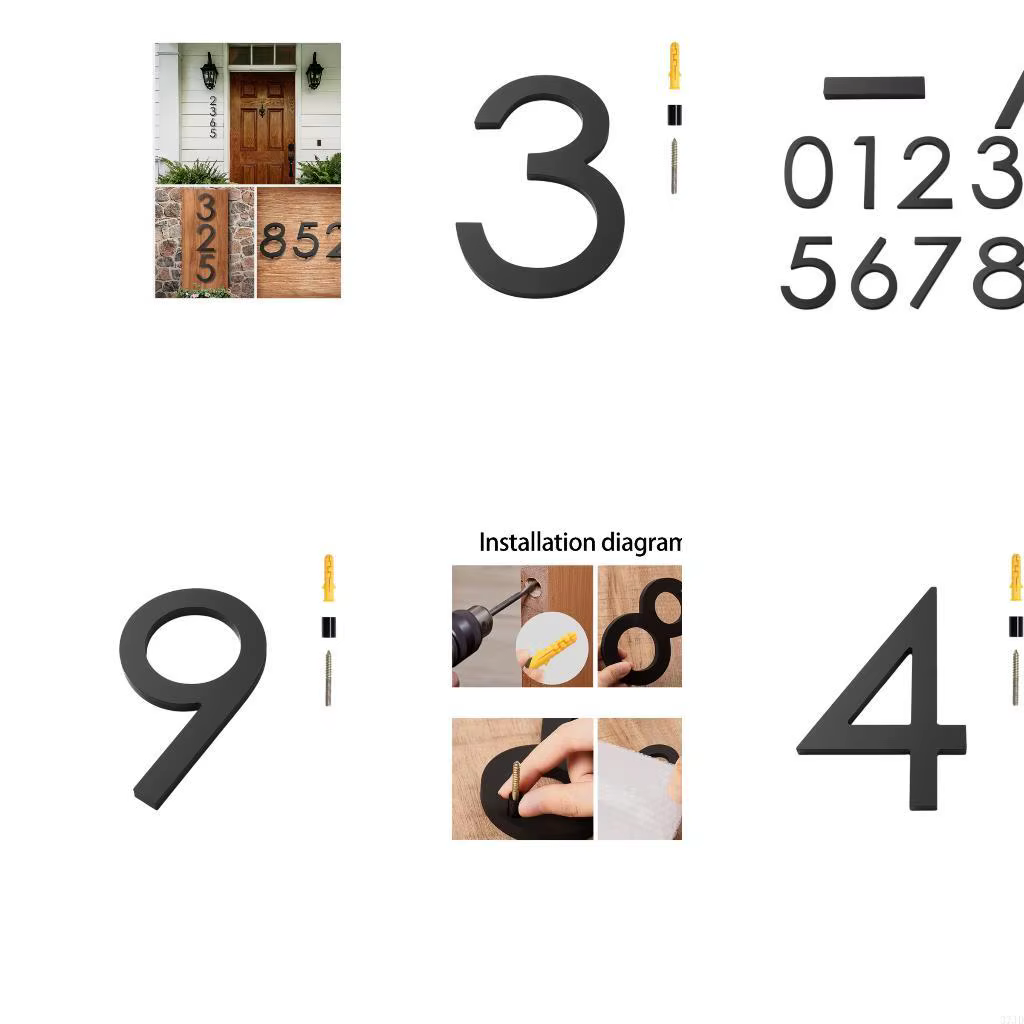 Plaque d'immatriculation d'étiquette porte avec vis, numéros modernes, signe d'adresse durable 37JD