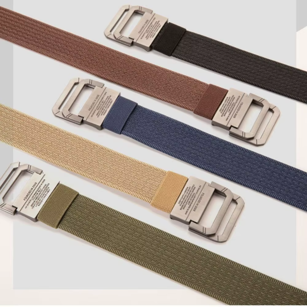 Ceinture en toile à double anneau en métal unisexe